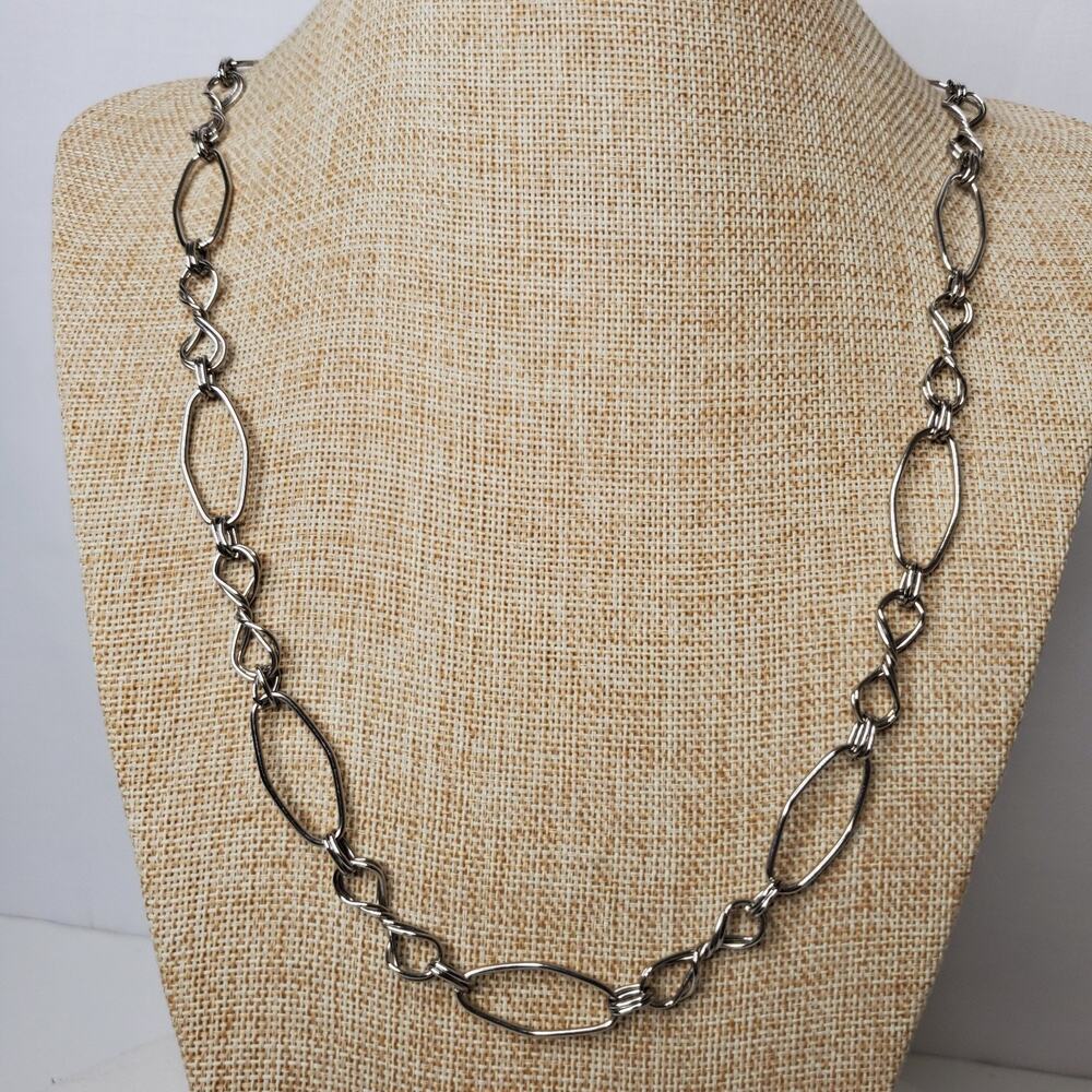Vintage Necklace Casual Career Silver Tone Plain Chain Pullover 36 Inch